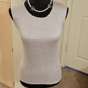 Nicola Sleeveless Metallic Shell, Light Beige, Size M